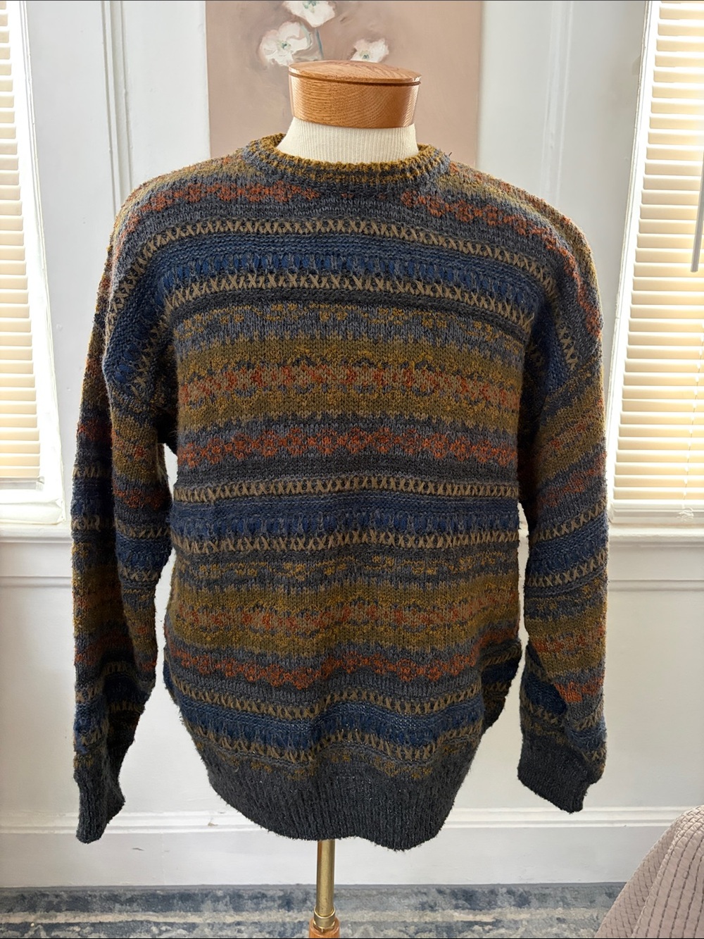 Men's Crewneck Sweater in Olive, Navy & Rust - Casual Knit